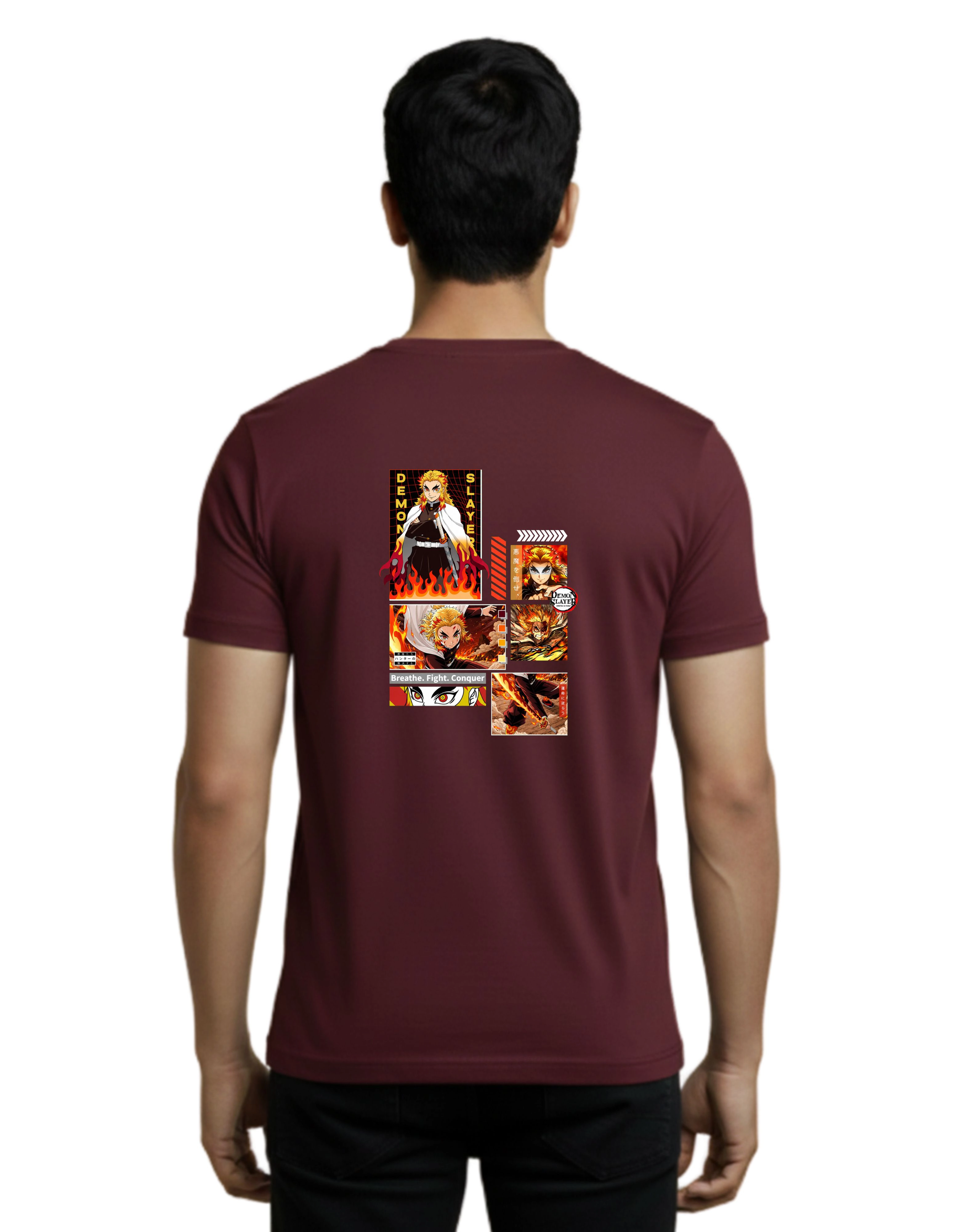 Rengoku Flame Hashira Demon Slayer Cotton Round Neck T-Shirt 180 GSM Maroon
