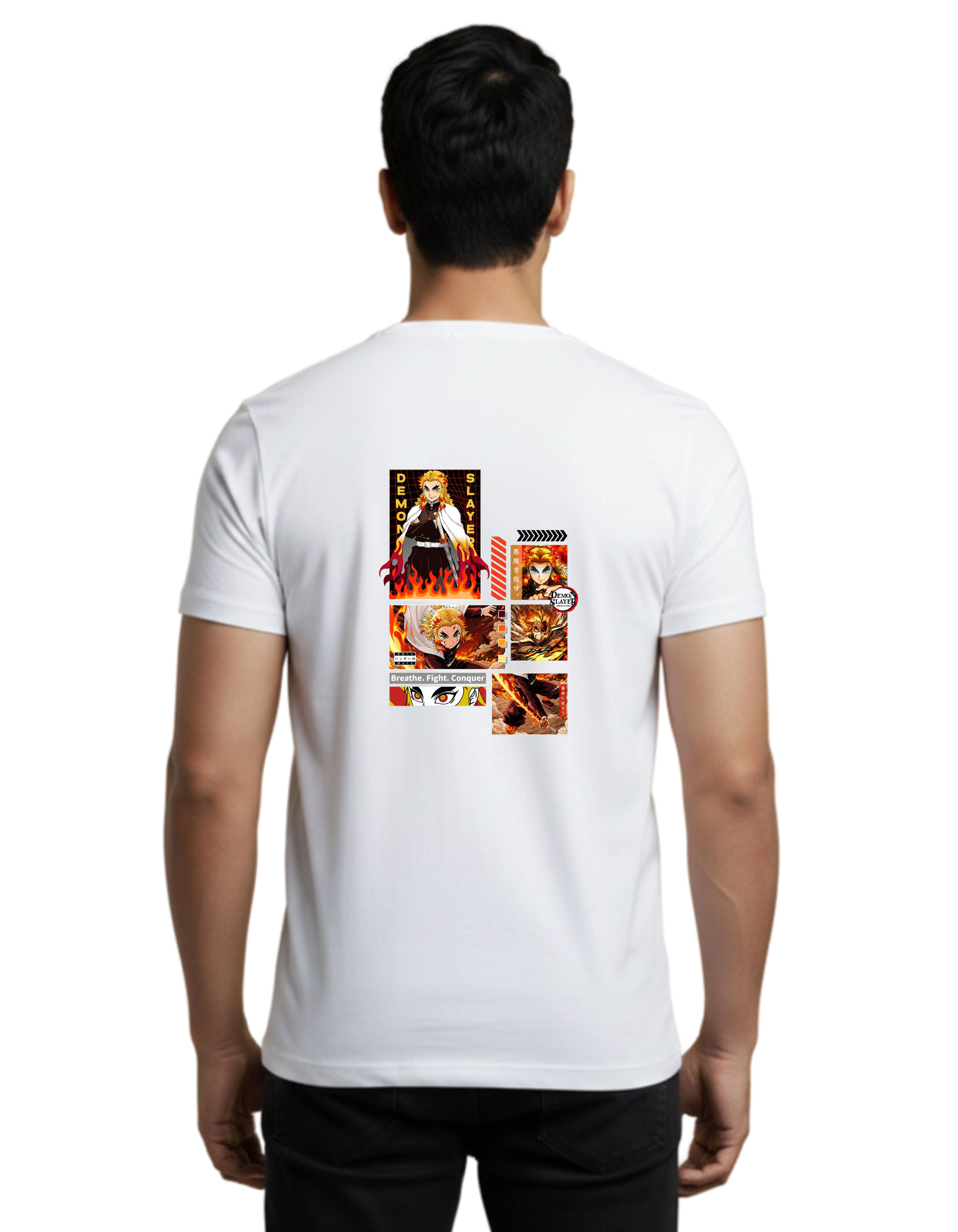 Rengoku Flame Hashira Demon Slayer Cotton Round Neck T-Shirt 180 GSM White