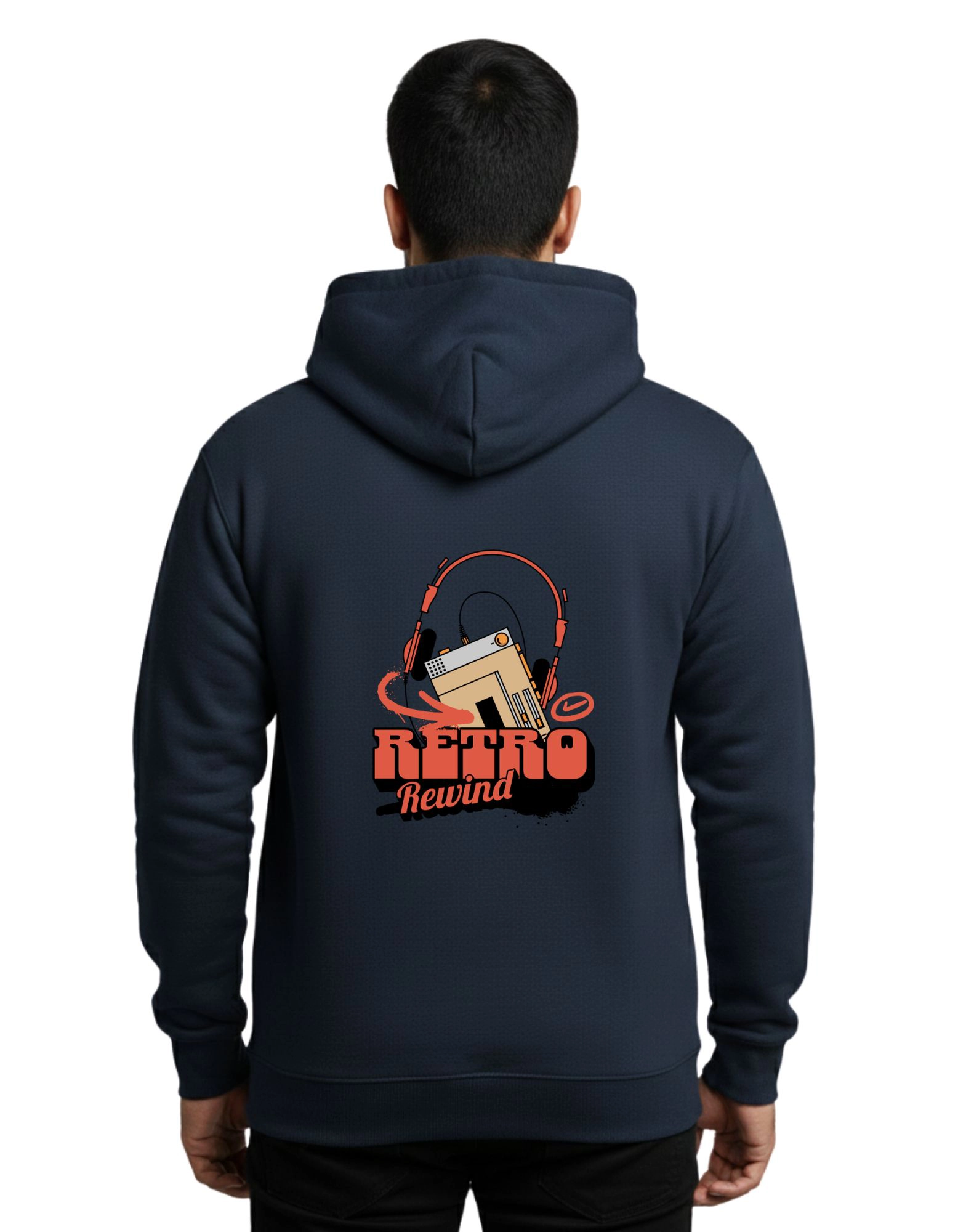 Retro Rewind Cotton Hoodie Without Zipper 300 GSM Navy Blue