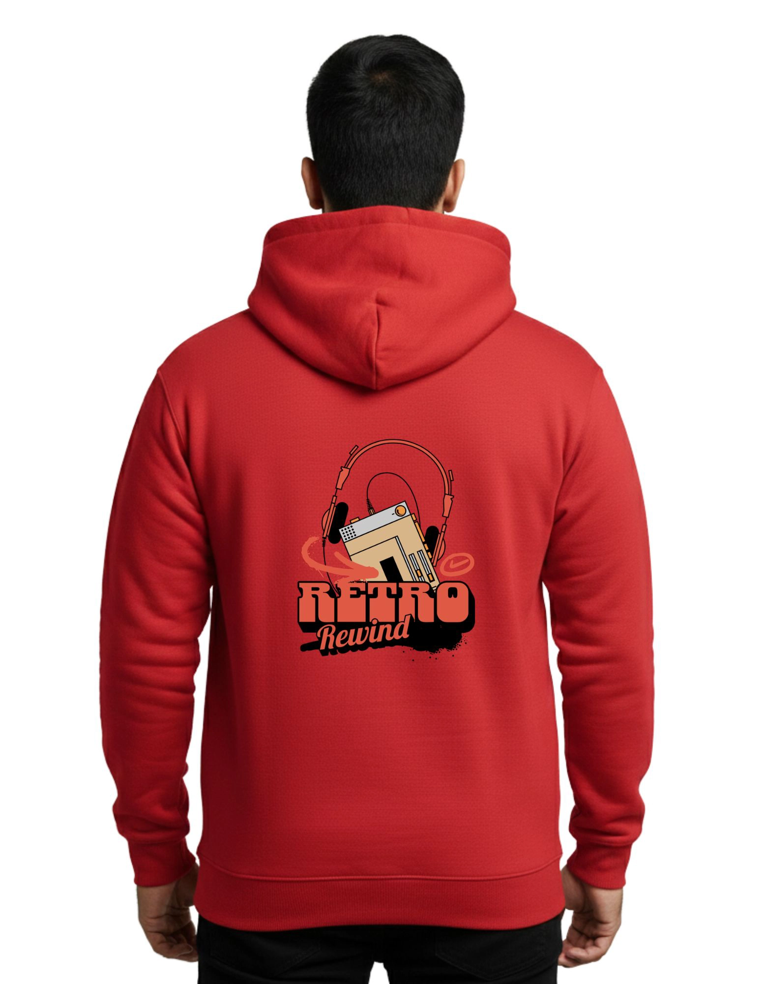 Retro Rewind Cotton Hoodie Without Zipper 300 GSM Red