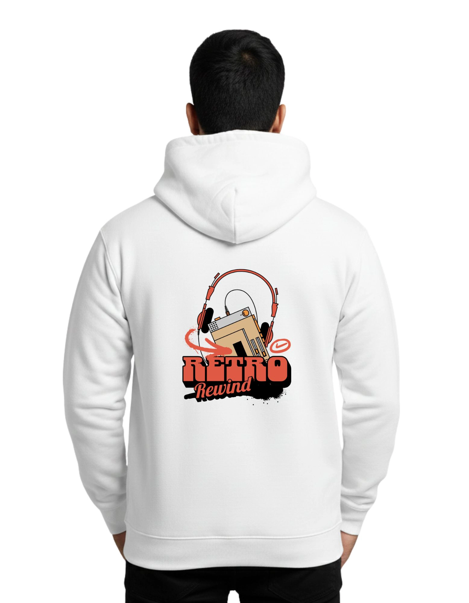 Retro Rewind Cotton Hoodie Without Zipper 300 GSM White