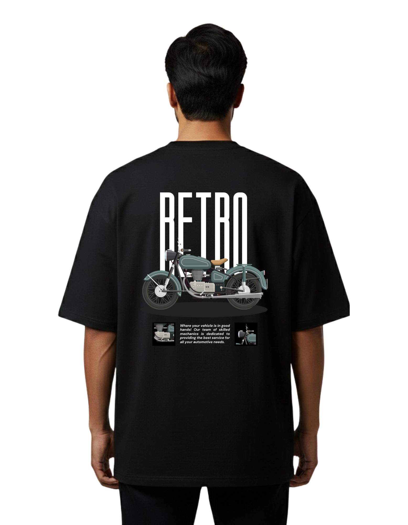 Retro Vintage Motorcycle Graphic Oversized French Terry 240 GSM T-Shirt Black