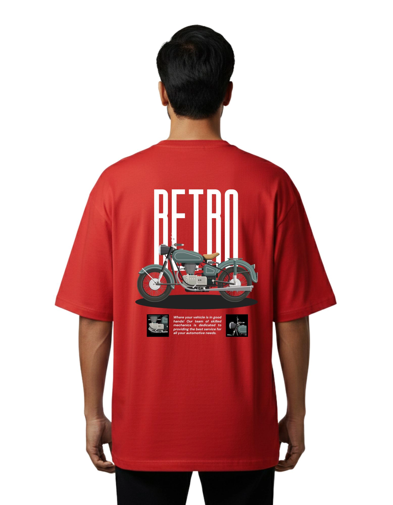 Retro Vintage Motorcycle Graphic Oversized French Terry 240 GSM T-Shirt Red