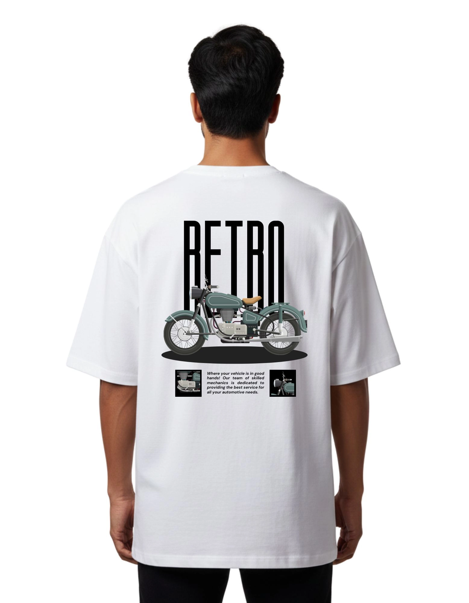 Retro Vintage Motorcycle Graphic Oversized French Terry 240 GSM T-Shirt White