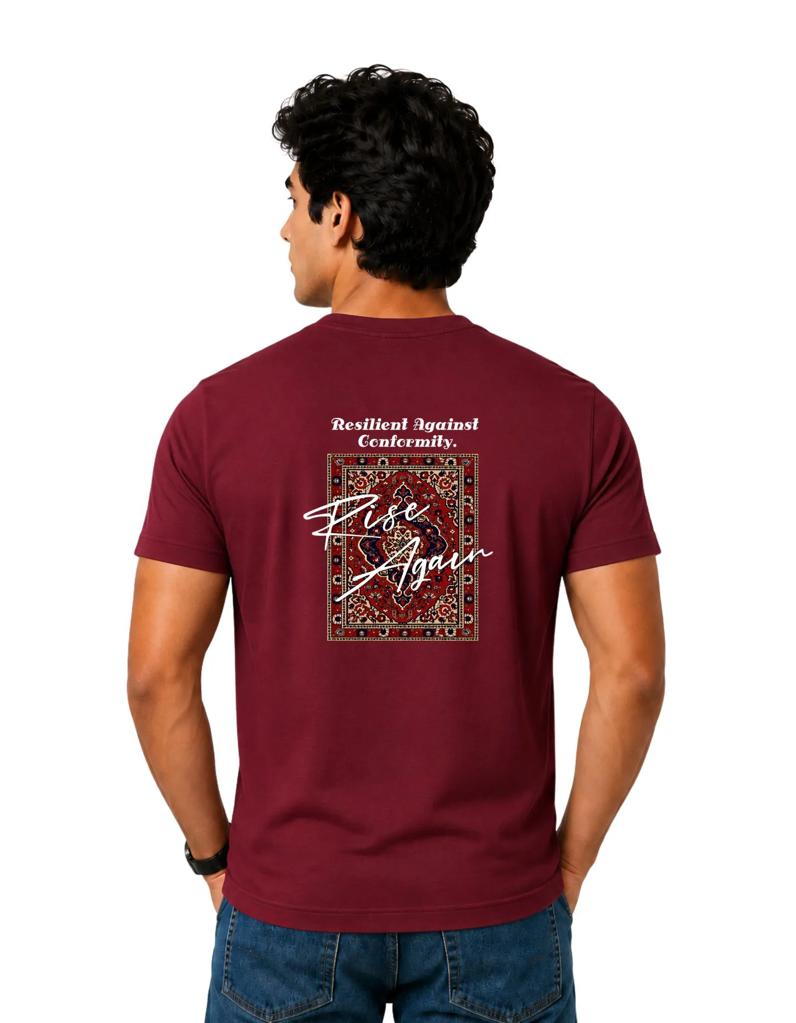 Rise Again Cotton Round Neck T-Shirt 180 GSM Maroon