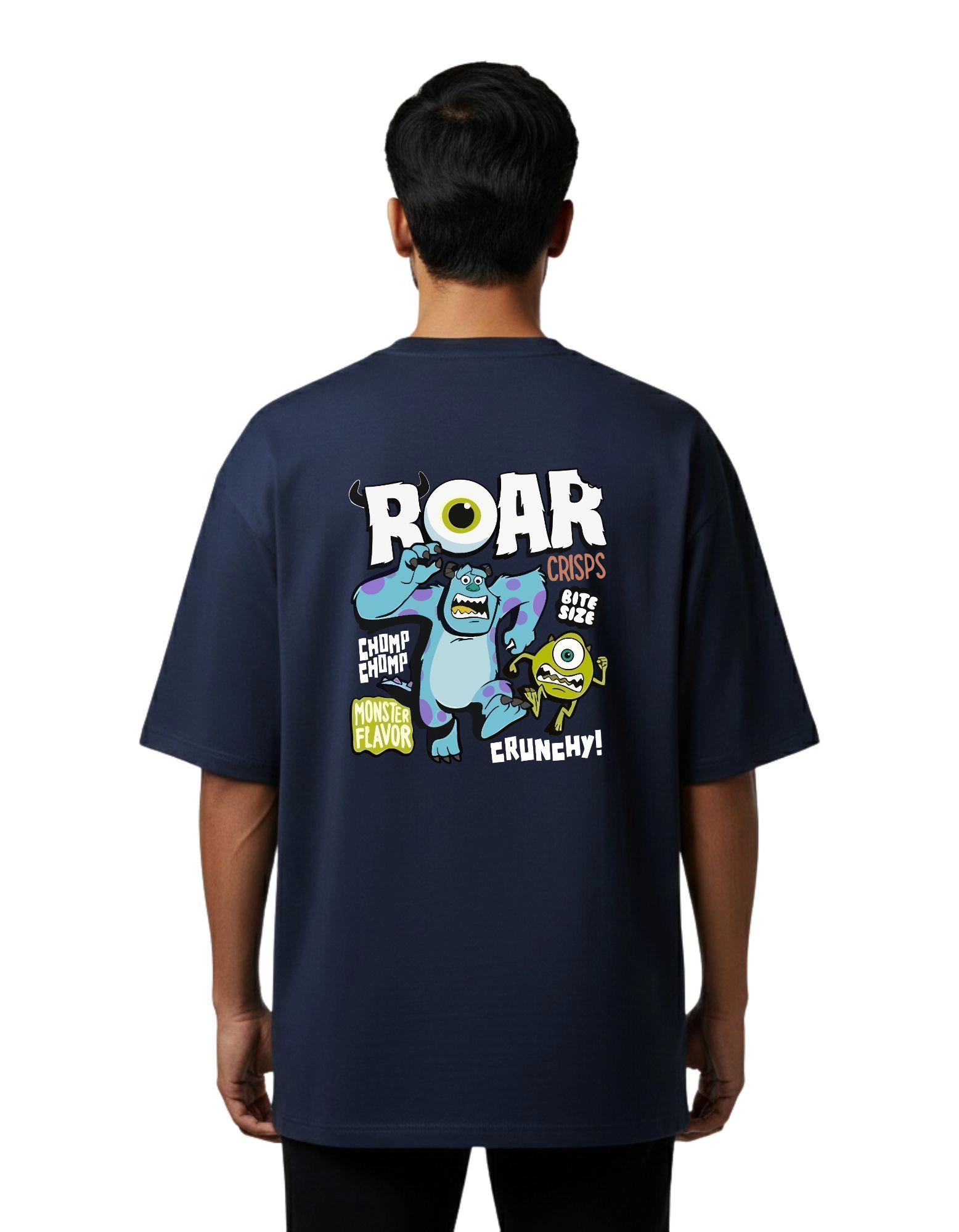 Roar Monster Oversize Cotton French Terry T-Shirt 240 GSM Navy Blue