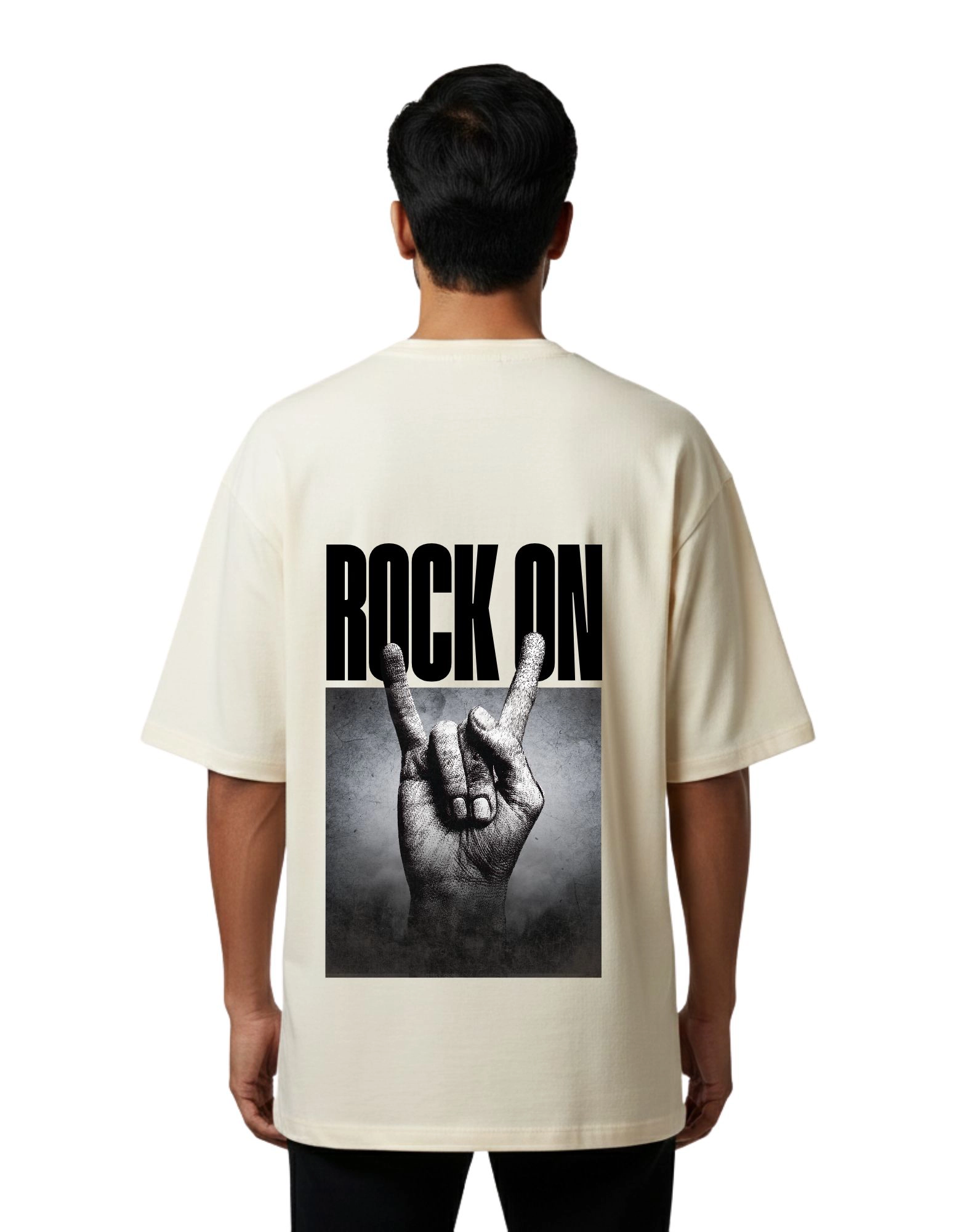 Rock On Oversized French Terry T-Shirt 240 GSM Half Sleeve Beige