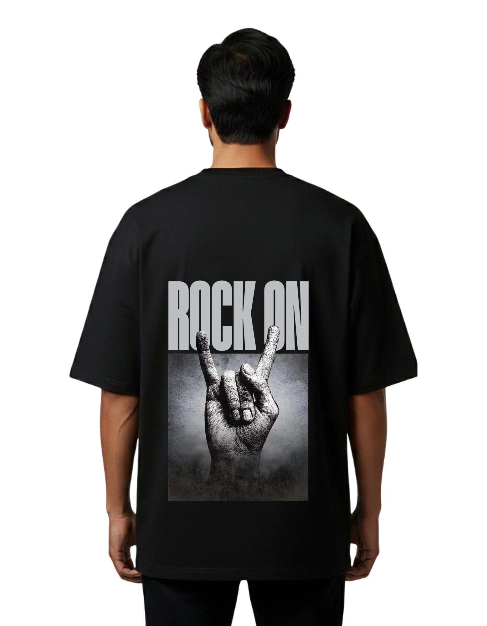 Rock On Oversized French Terry T-Shirt 240 GSM Half Sleeve Black