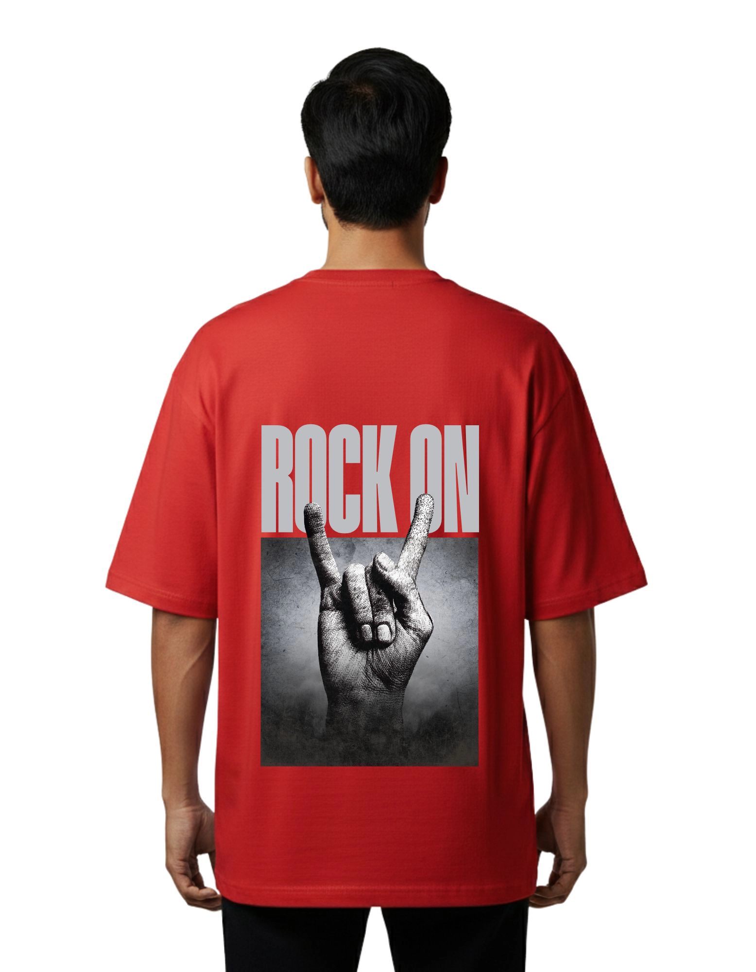 Rock On Oversized French Terry T-Shirt 240 GSM Half Sleeve Red