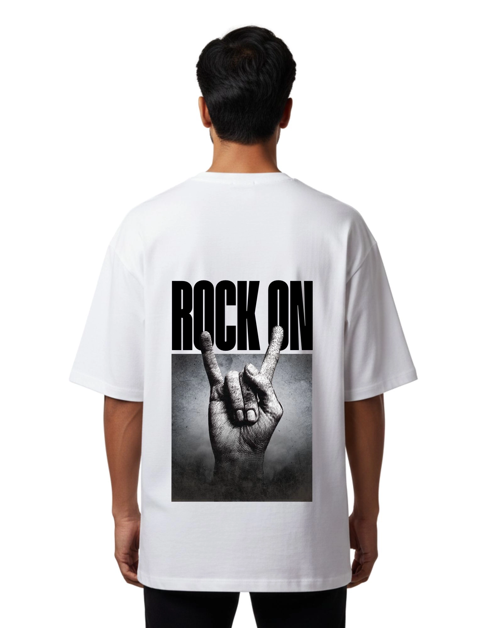 Rock On Oversized French Terry T-Shirt 240 GSM Half Sleeve White
