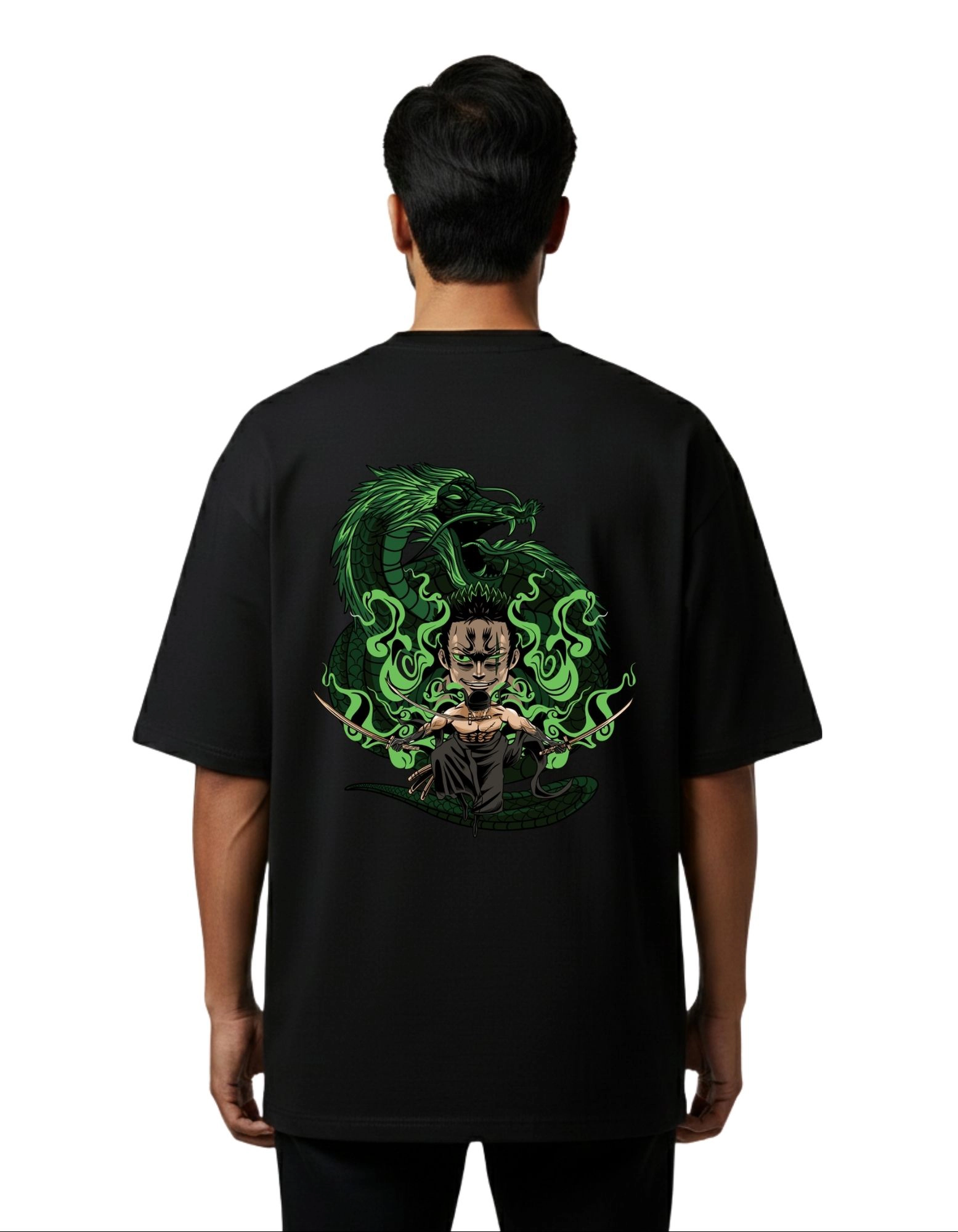 Roronoa Zoro Street Graphic Oversize Cotton French Terry T-Shirt 240 GSM Black