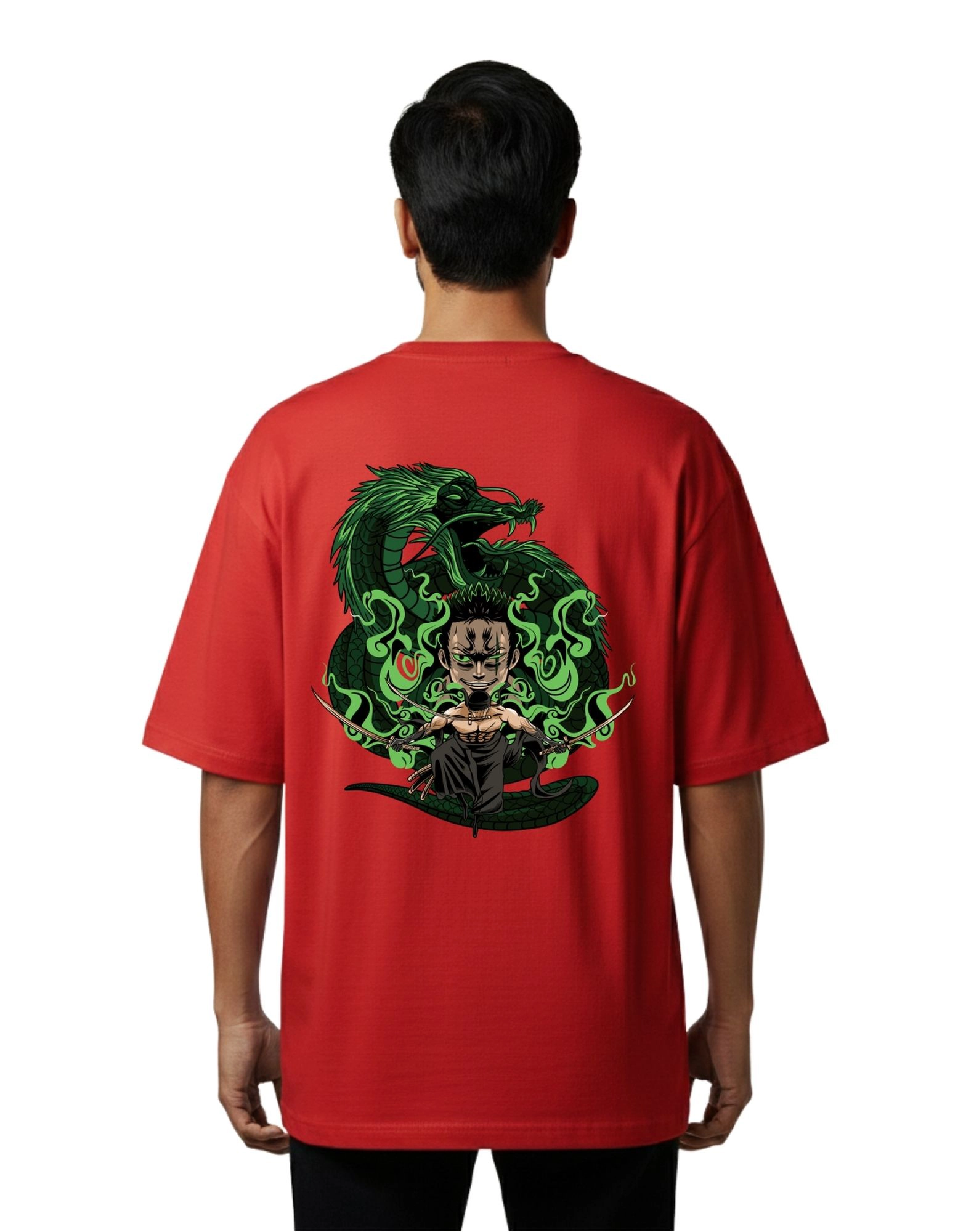Roronoa Zoro Street Graphic Oversize Cotton French Terry T-Shirt 240 GSM Red