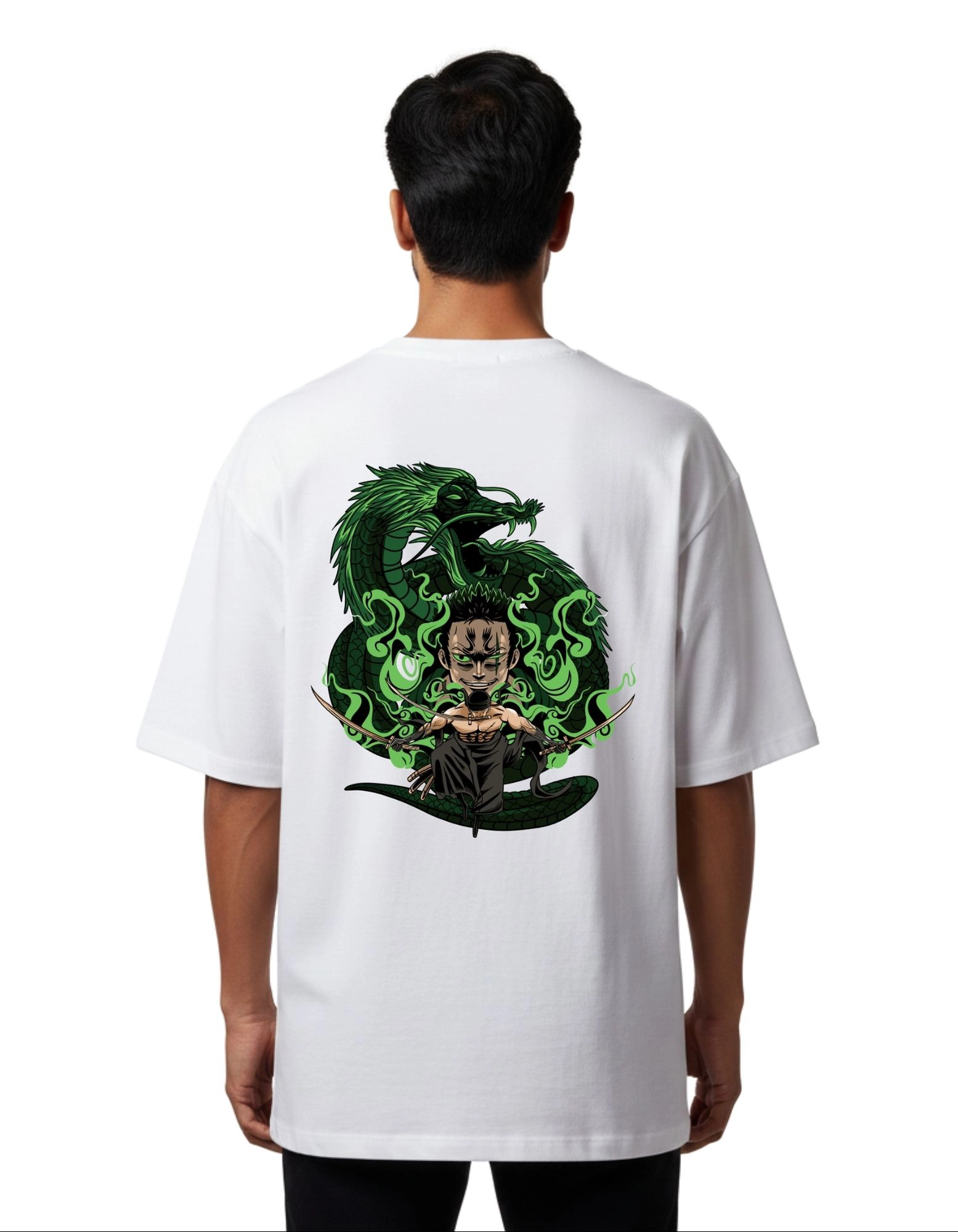 Roronoa Zoro Street Graphic Oversize Cotton French Terry T-Shirt 240 GSM White