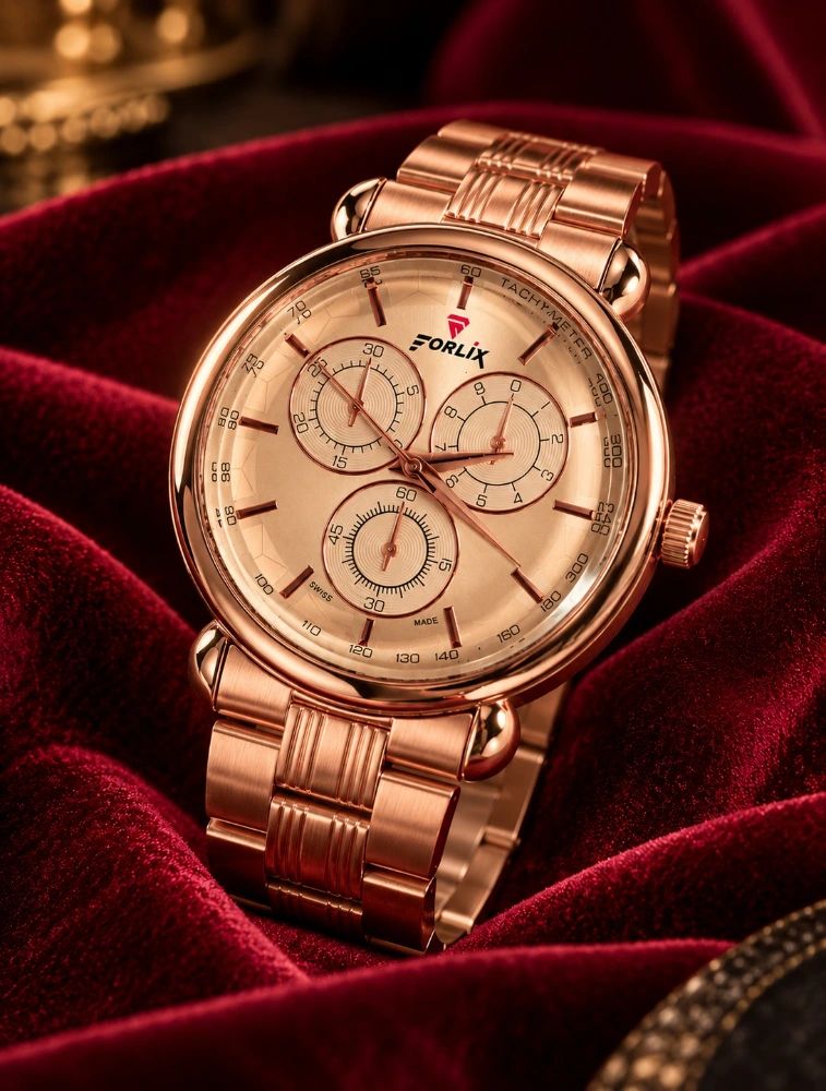Shau-Ishu Store -- Rose Gold Mens Forlix Elite Chronograph Watch