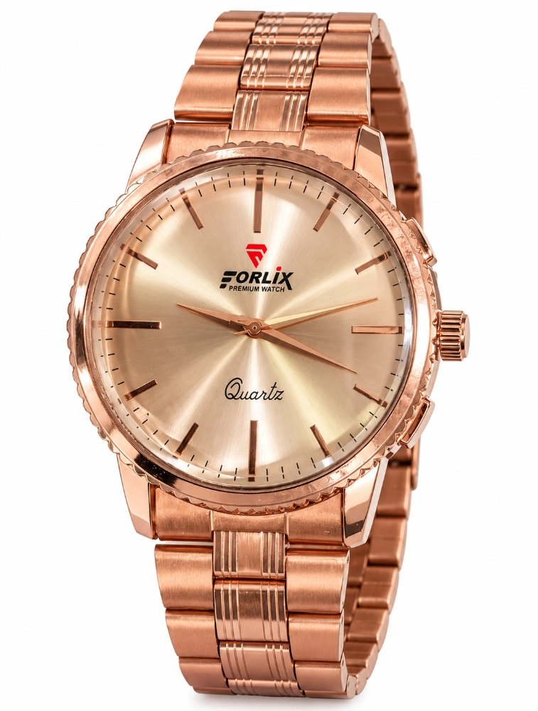 Rose Gold Mens Textured Bezel Wrist Watch