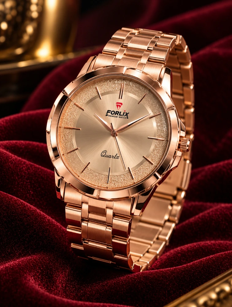 Rose Gold Modern Classic Stainless Steel Wristwatch