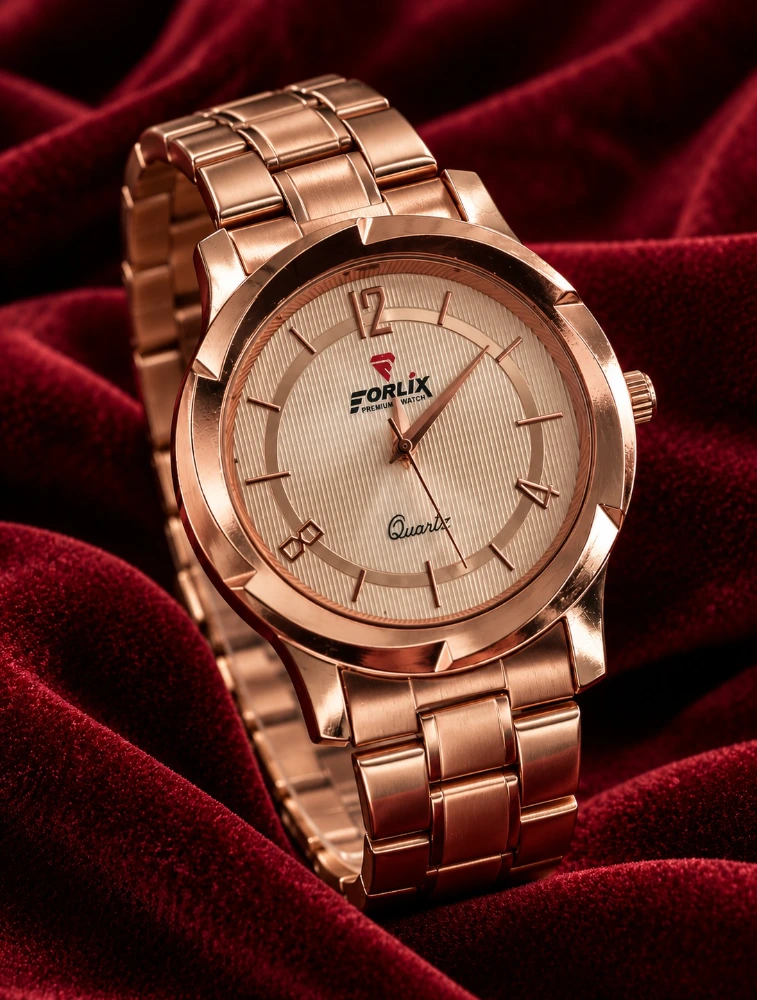 Rose Gold Round Face Stainless Steel Watch