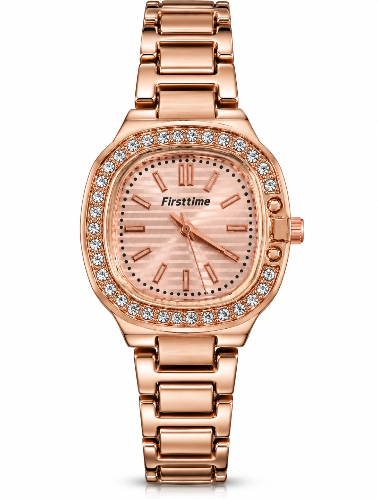 Rose Gold Womens Elegant Crystal Studded Analog Watch