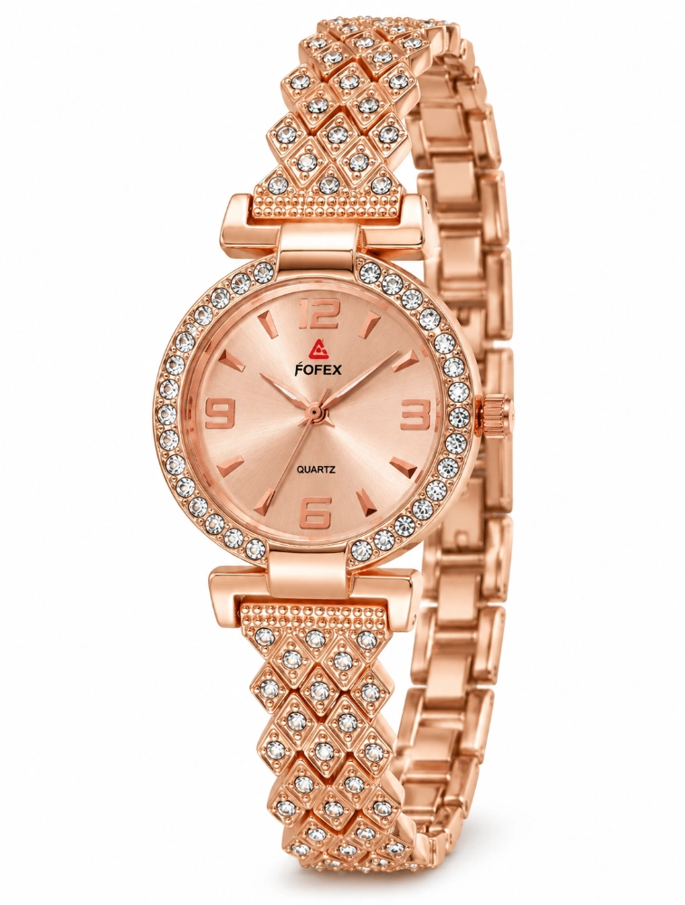 Rose Gold Womens Luxury Crystal Bracelet Watch