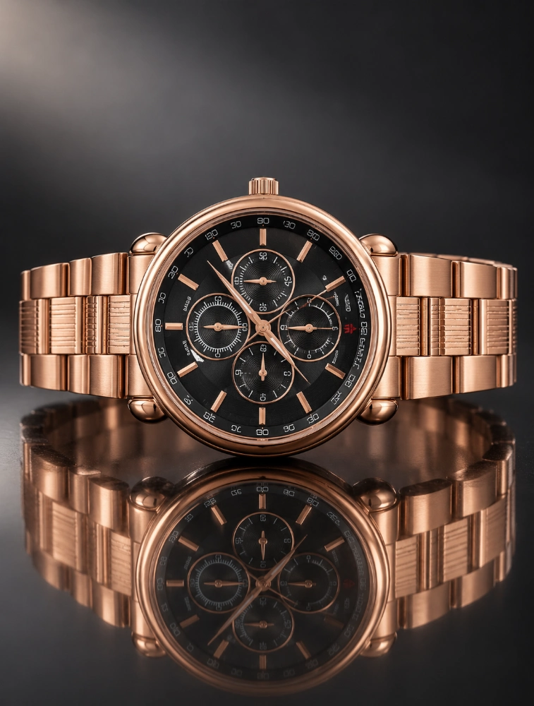 Rose Gold with Black Dial Mens Chronograph Analog Watch