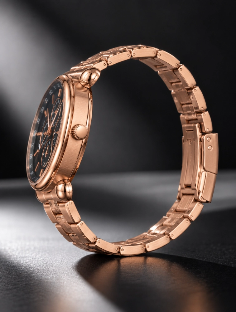 Rose Gold with Black Dial Mens Chronograph Analog Watch