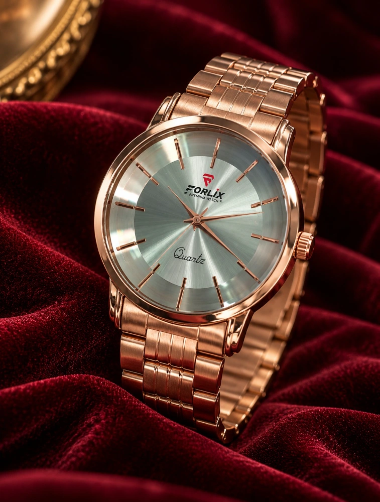 Rose Gold with Silver Round Dial Stainless Steel Analog Watch