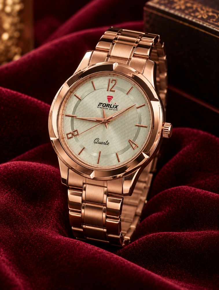 Rose Gold with Silver Round Face Stainless Steel Watch