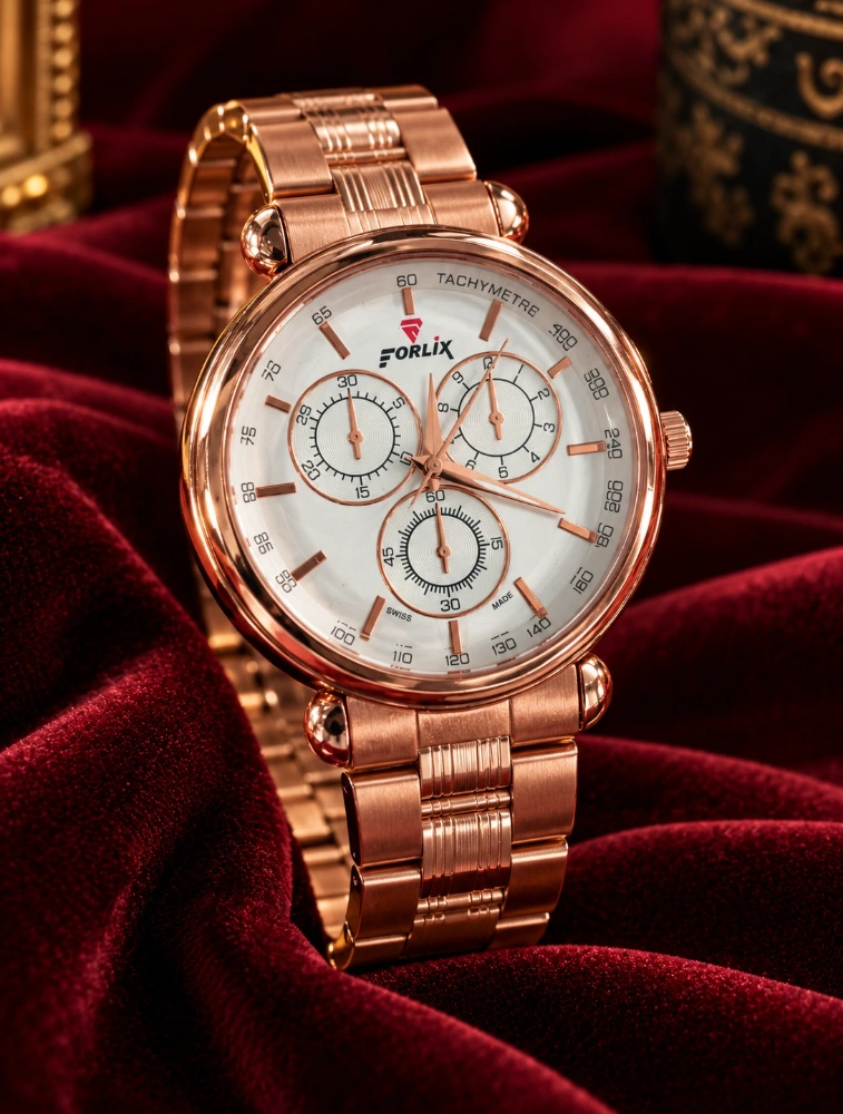 Shau-Ishu Store -- Rose Gold with White Mens Elite Chronograph Watch