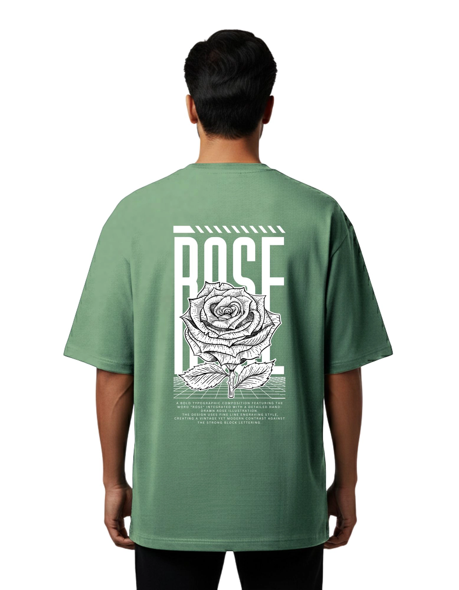 Rose Oversized French Terry 240 GSM T-Shirt D Green