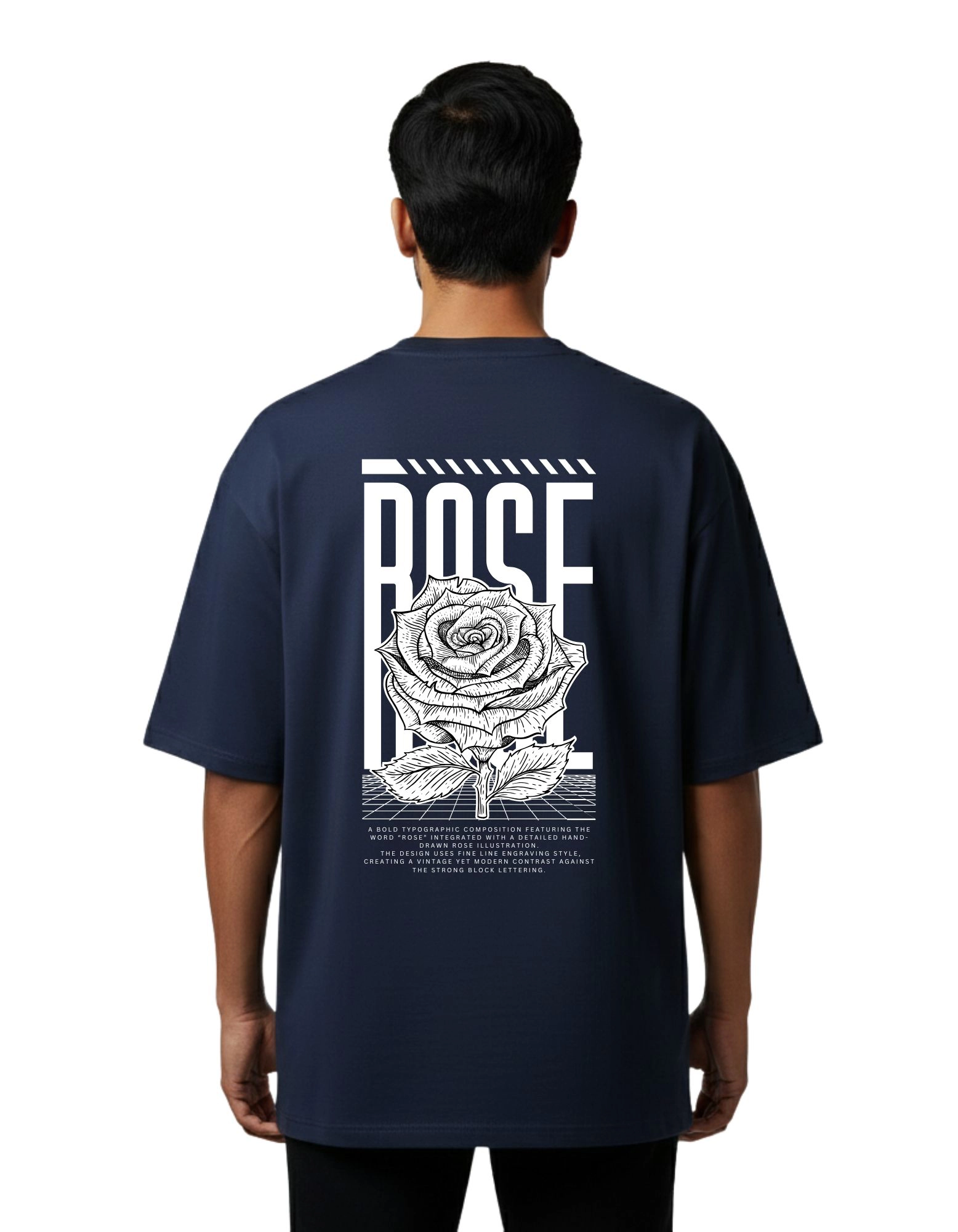 Rose Oversized French Terry 240 GSM T-Shirt Navy Blue