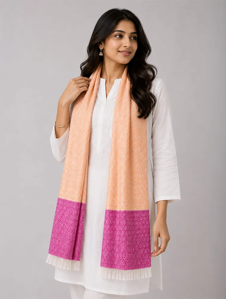 Rose Pink Premium Printed Jacquard Winter Shawls — bulk from ₹157