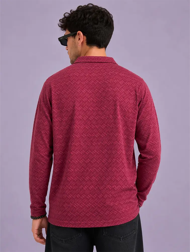 Rose Red Mens Popcorn Collar Full Sleeve T Shirt