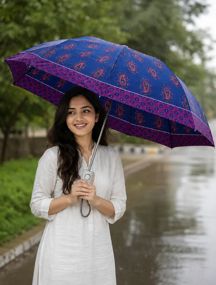 Royal Blue Summer Meadow Bloom Floral Compact Umbrella