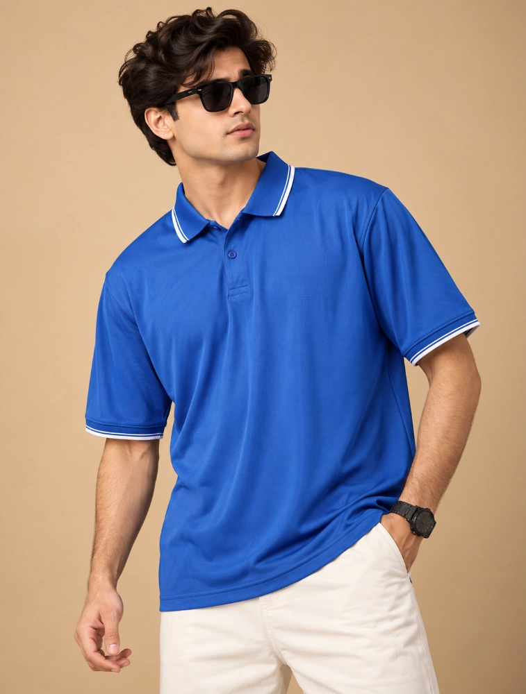 Royal Blue Mens Premium Primo Knit 200 GSM Polo TShirt With White Collor And Sleeve Tipping