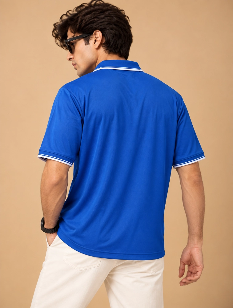 Royal Blue Mens Premium Primo Knit 200 GSM Polo TShirt With White Collor And Sleeve Tipping