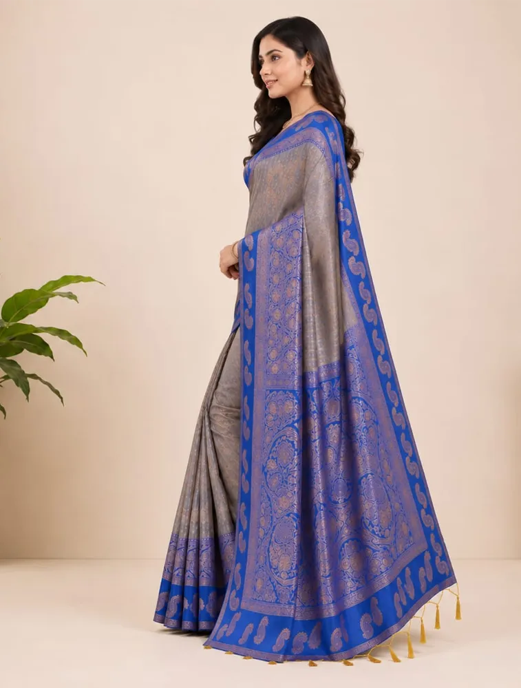 Royal Blue Womens Kadhi Sunflower Hand Crafted sarees