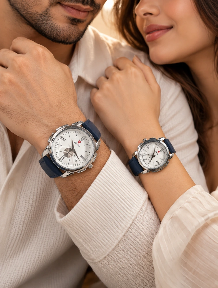 Royal Blue with Silver Roman Dial Couples EverDuo Watch Set