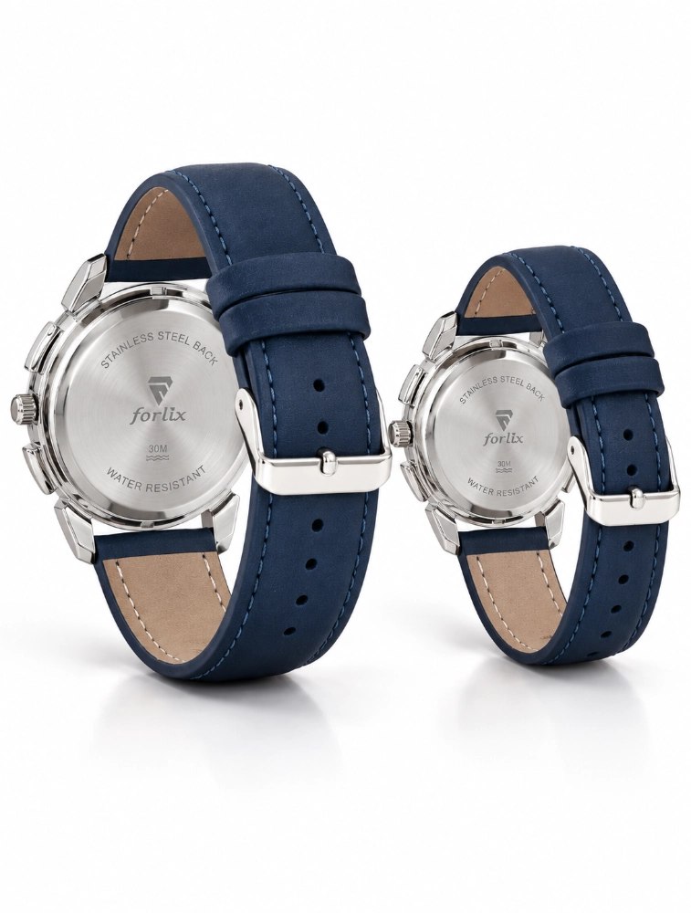 Royal Blue with Silver Roman Dial Couples EverDuo Watch Set
