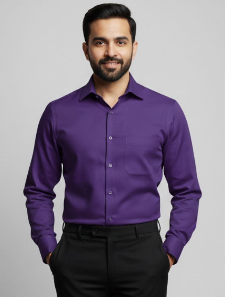 Royal Purple Polycotton Satin Full Sleeve Shirt with Pocket