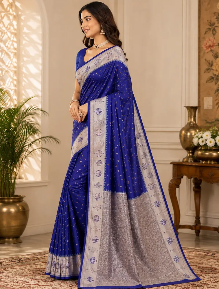 Royal Purple Womens Premium Semi Gadwal Saree with Turning Border