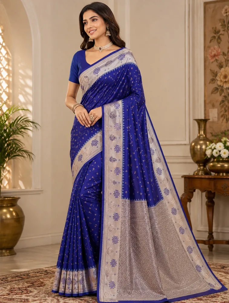 Royal Purple Womens Premium Semi Gadwal Saree with Turning Border  