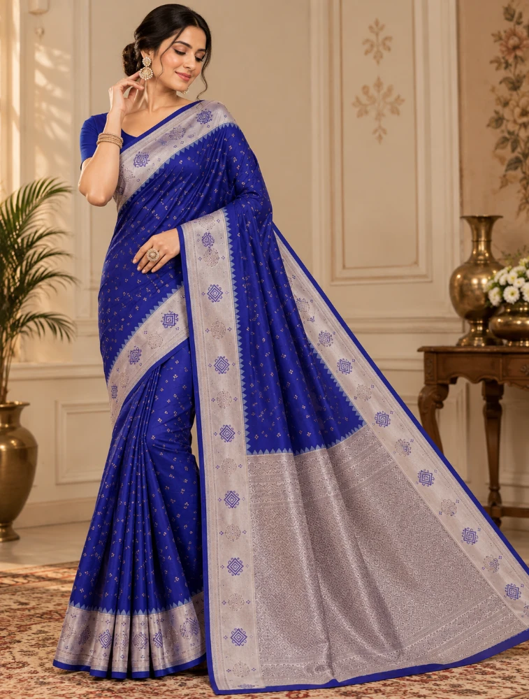 Royal Purple Womens Premium Semi Gadwal Saree with Turning Border