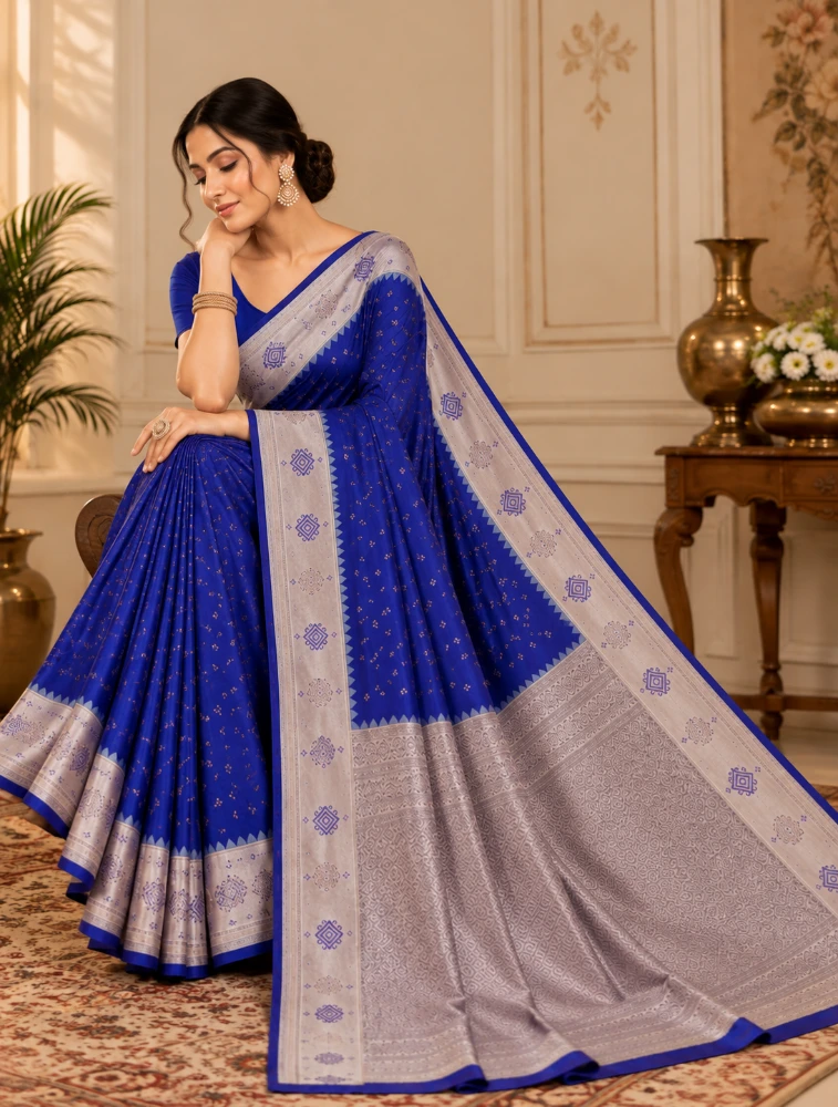 Royal Purple Womens Premium Semi Gadwal Saree with Turning Border