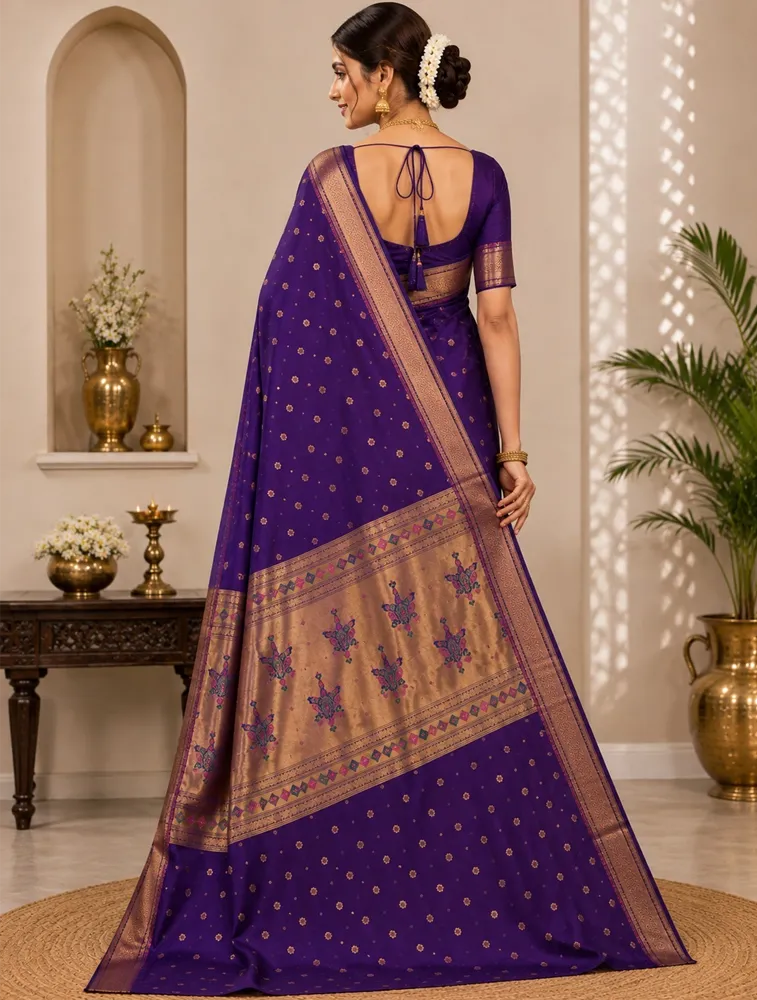 Royal Purple Womens Premium Semi Paithani Saree — bulk from ₹2822