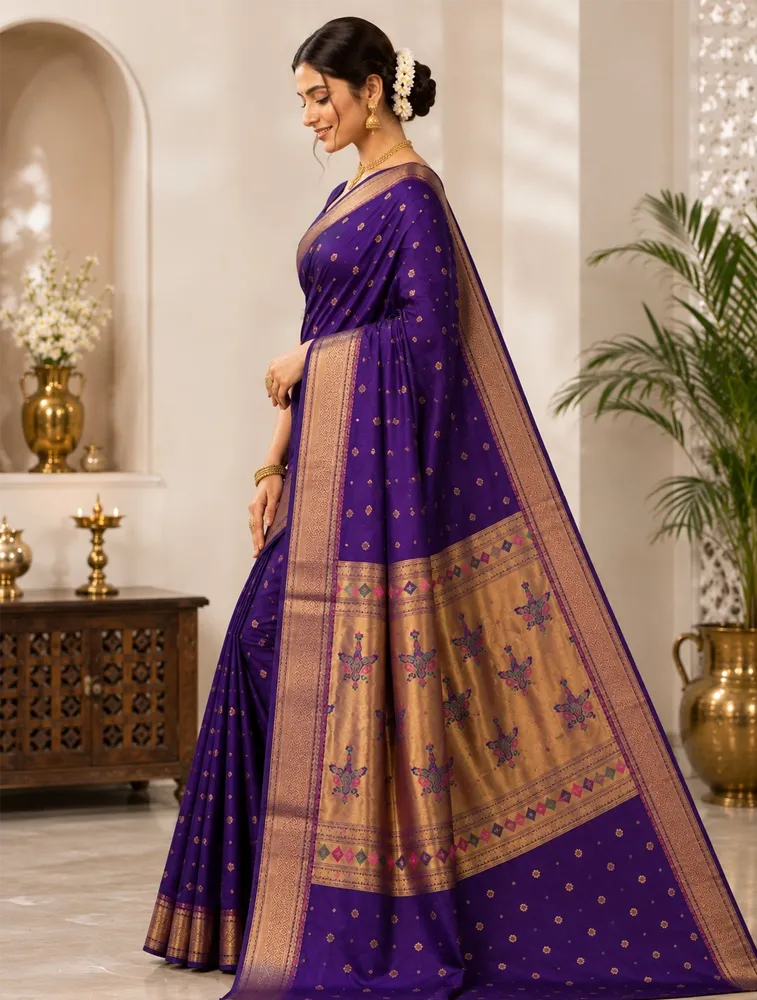 Royal Purple Womens Premium Semi Paithani Saree