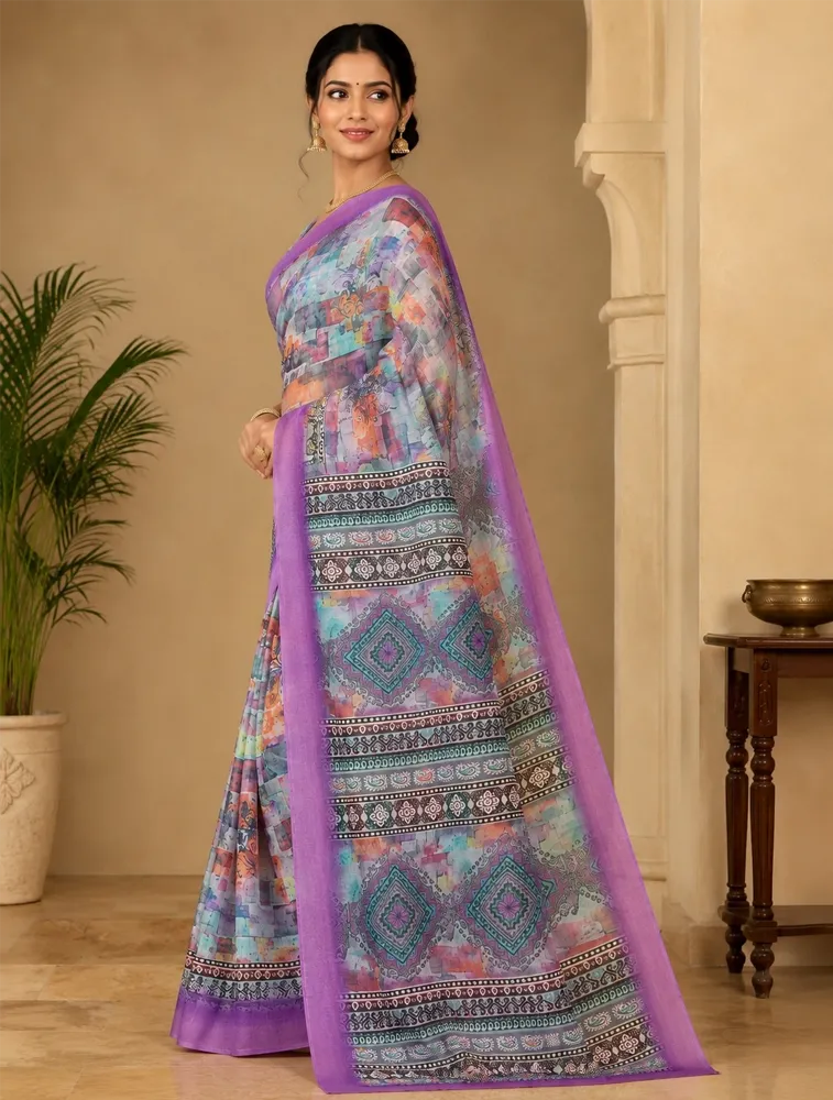 Royal Purple Womens Premiun Pure linen sarees