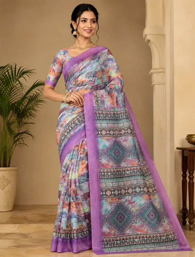 Royal Purple Womens Premiun Pure linen sarees — bulk from ₹1686