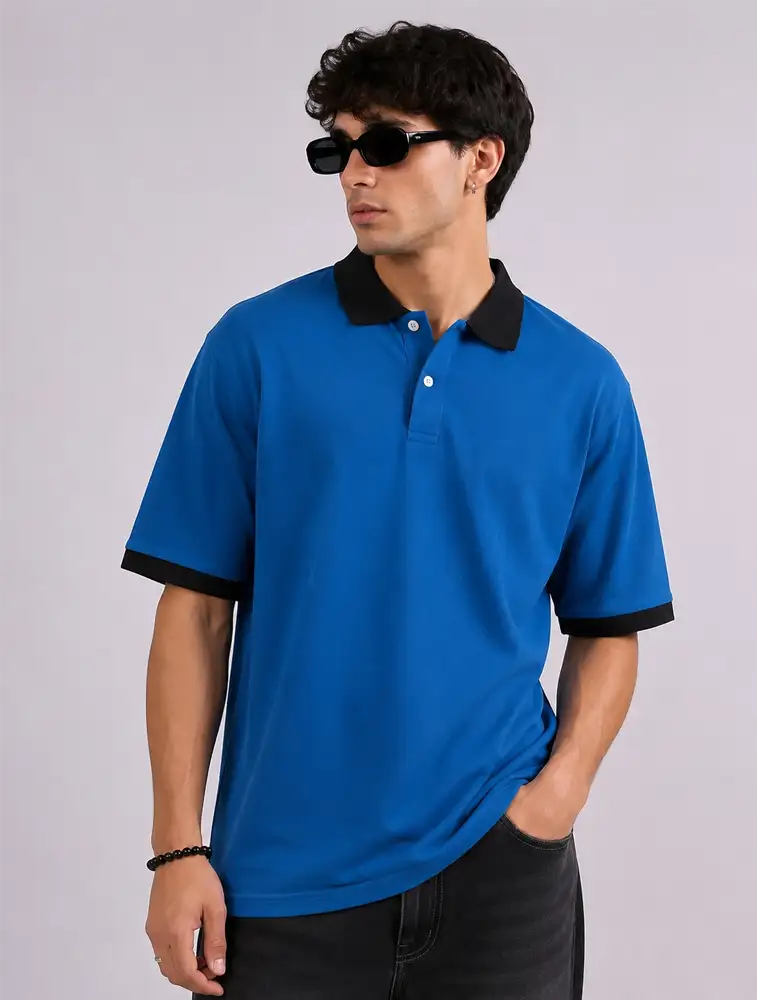 Royal blue Mens Collar Polo Neck T Shirt