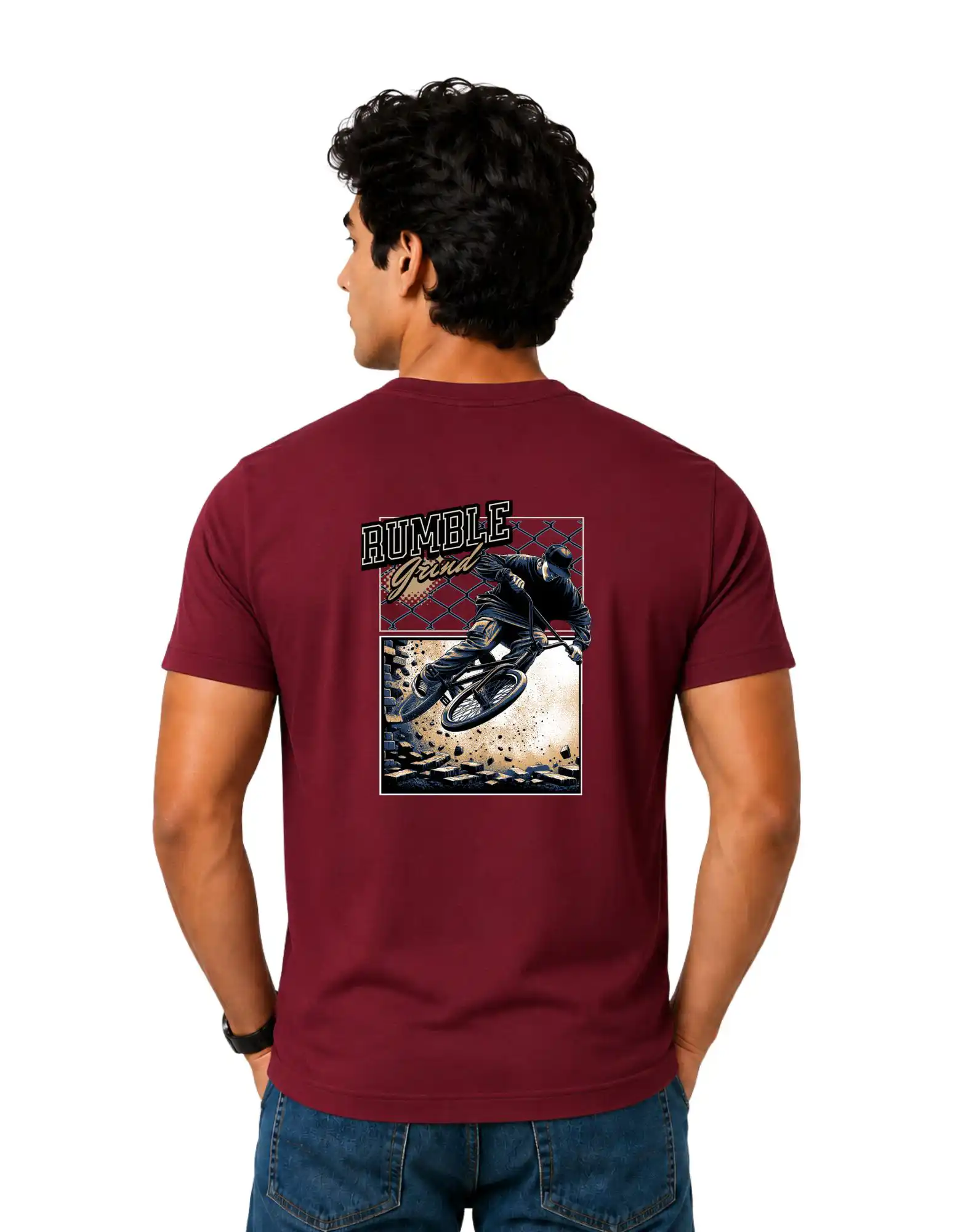 Rumble Grind Cotton Round Neck T-Shirt 180 GSM Maroon