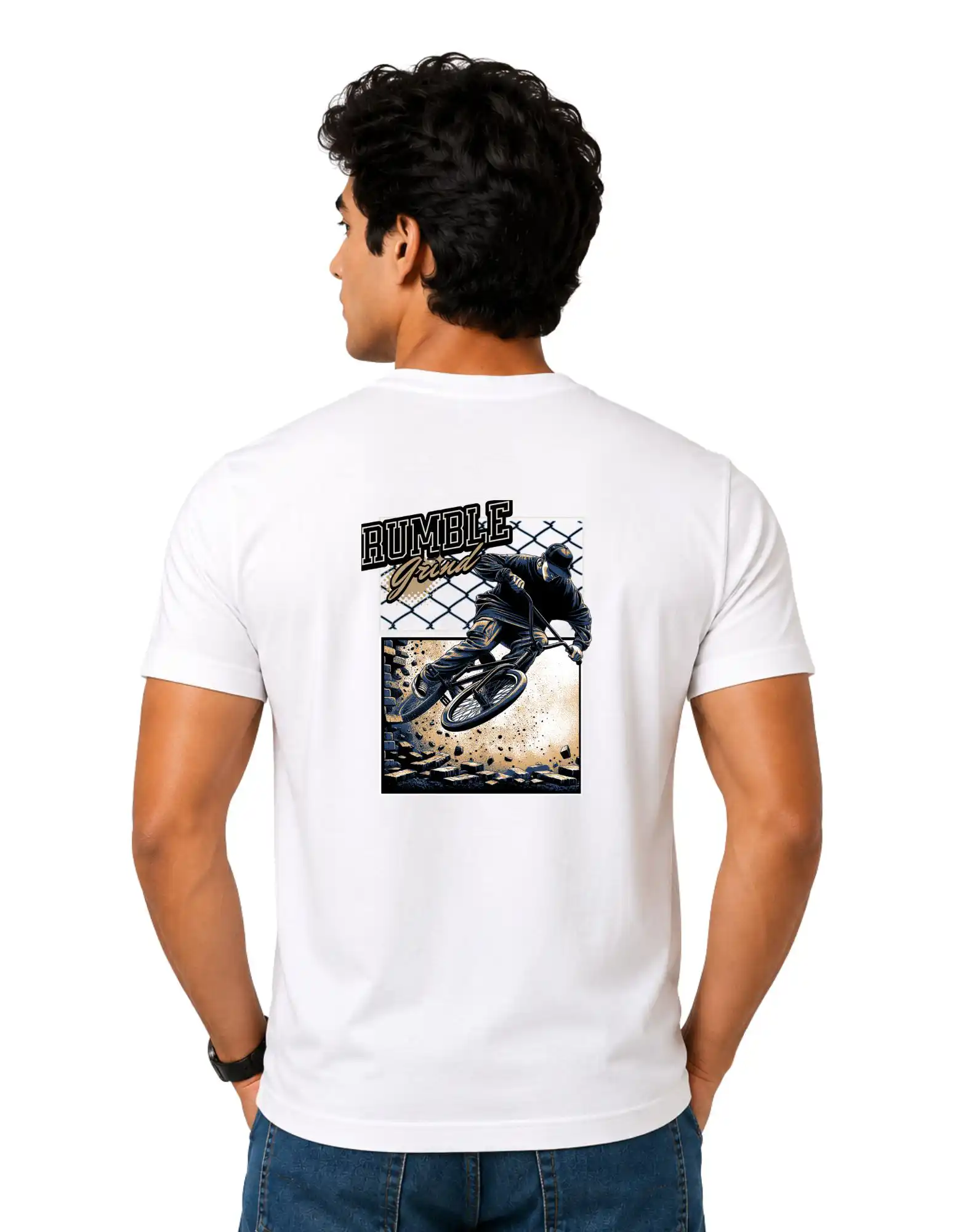 Rumble Grind Cotton Round Neck T-Shirt 180 GSM White